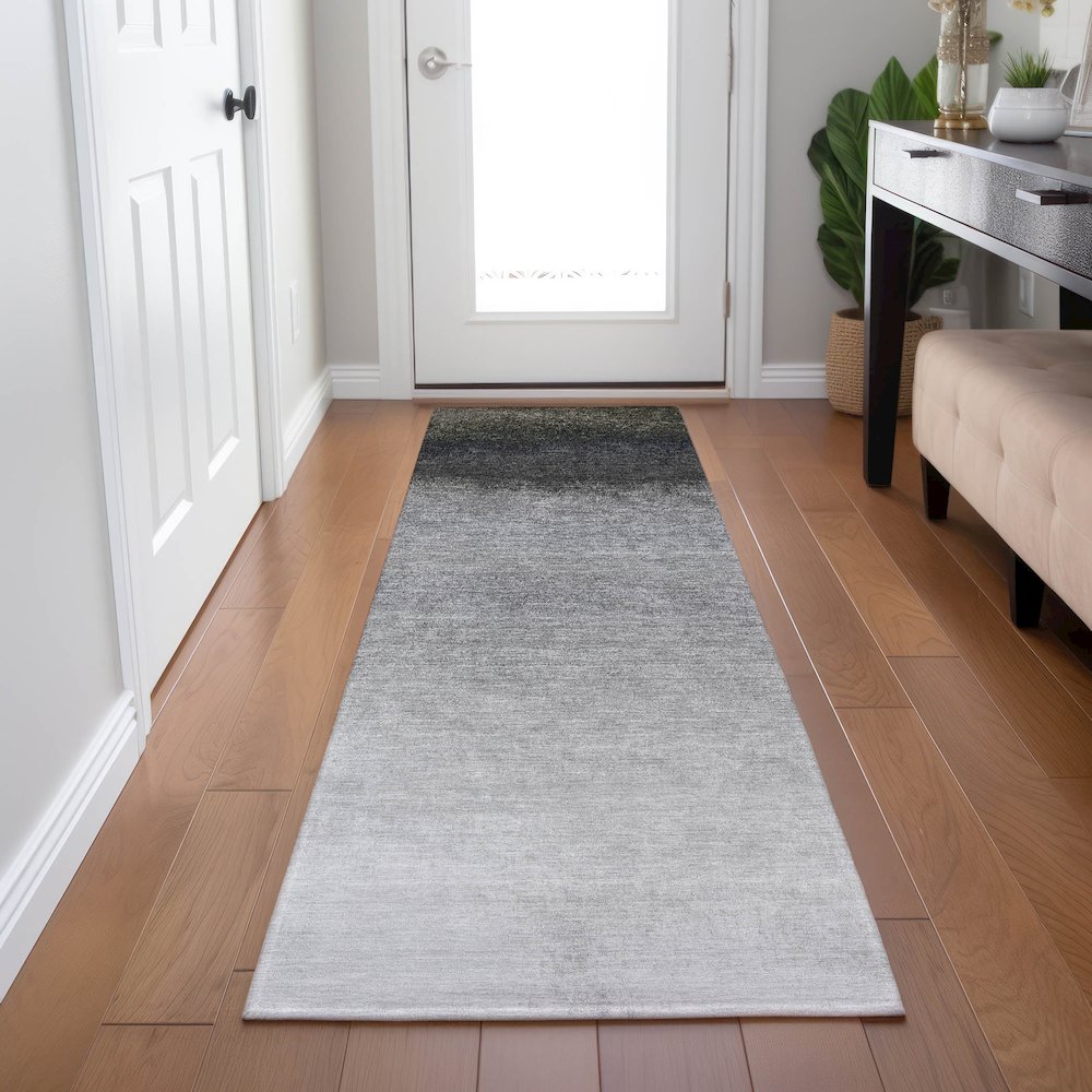 Machine Washable Indoor/Outdoor Chantille Silver 2'3" x 7'6" Runner Rug. Picture 5