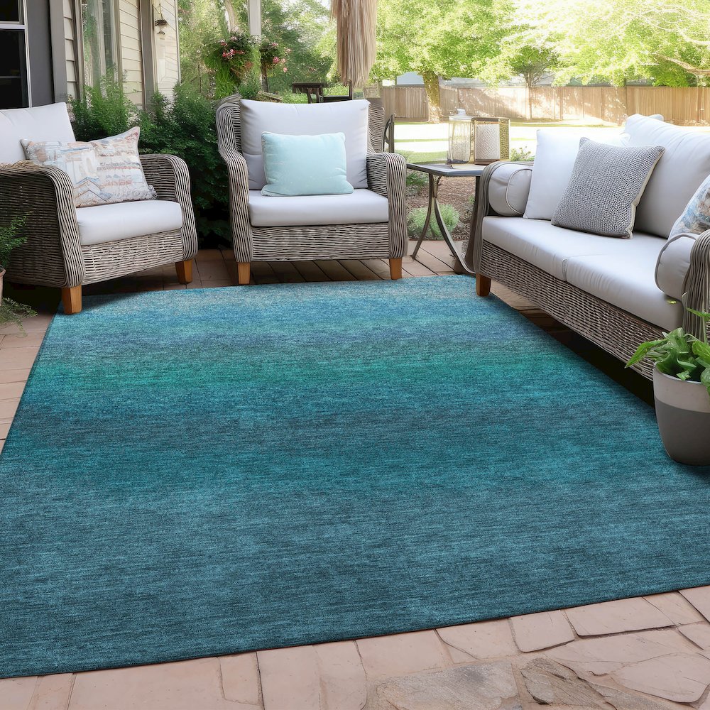 Machine Washable Indoor/Outdoor Chantille Teal 2'6" x 3'10" Rug. Picture 7