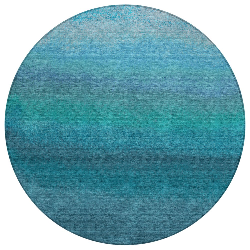 Machine Washable Indoor/Outdoor Chantille Teal 8' x 8' Round Rug. Picture 1