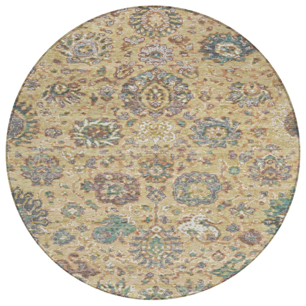 Machine Washable Indoor/Outdoor Chantille Gold 8' x 8' Round Rug. Picture 1