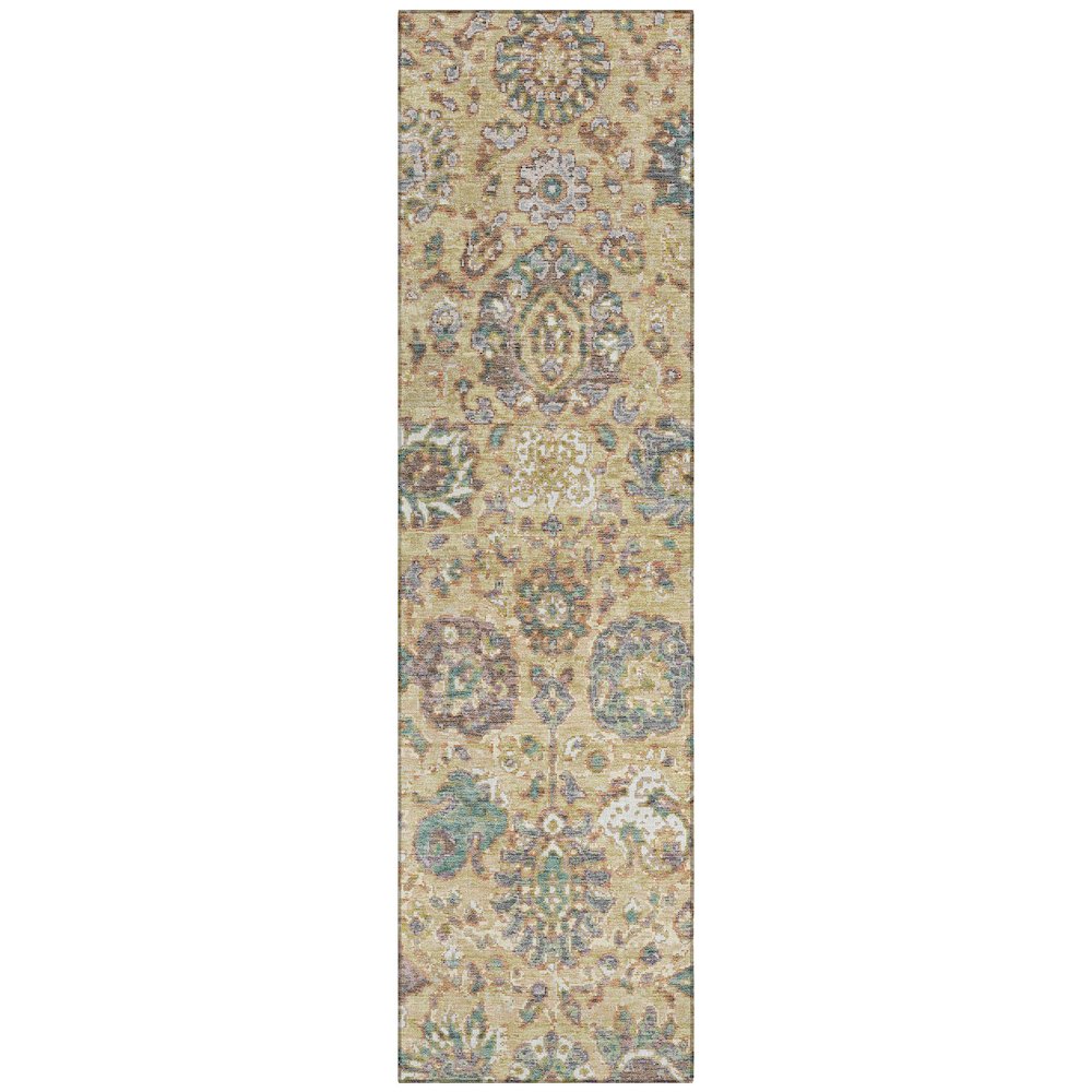 Machine Washable Indoor/Outdoor Chantille Gold 2'3" x 7'6" Runner Rug. Picture 1