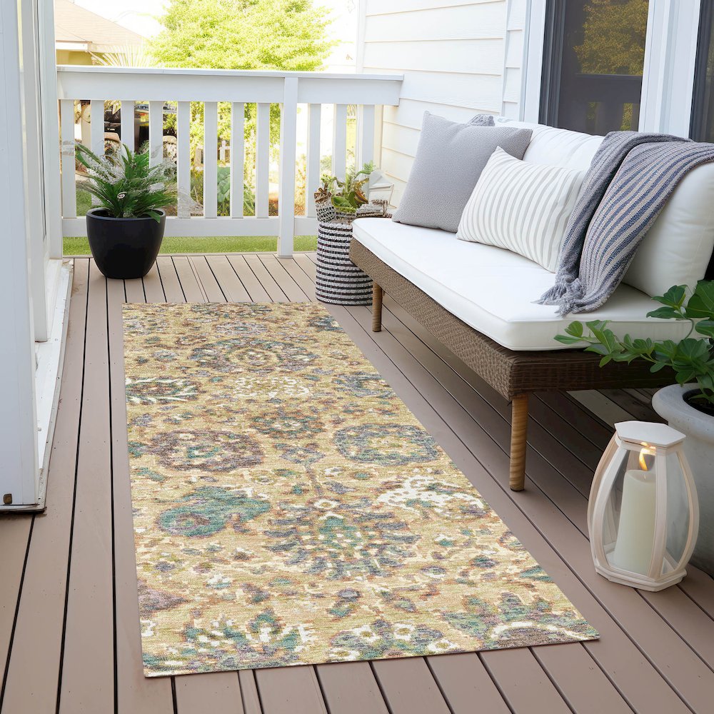 Machine Washable Indoor/Outdoor Chantille Gold 2'3" x 7'6" Runner Rug. Picture 6