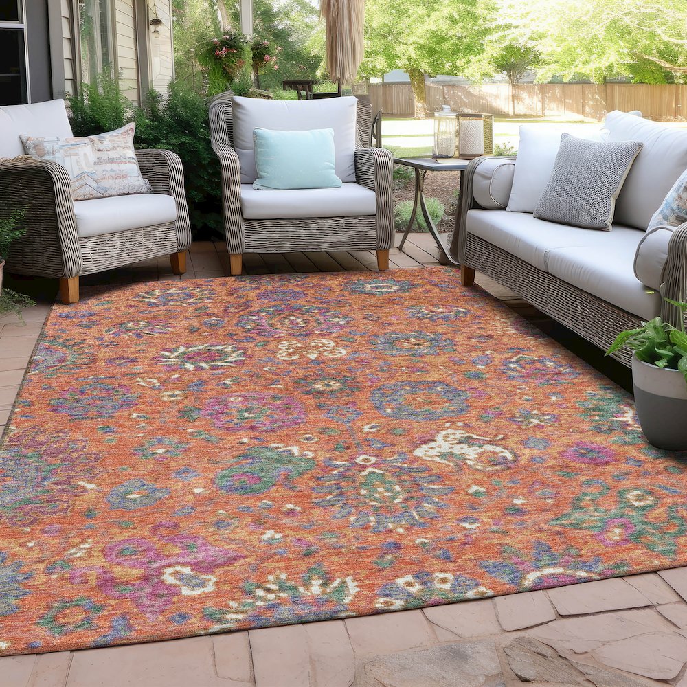 Machine Washable Indoor/Outdoor Chantille Orange 2'6" x 3'10" Rug. Picture 7