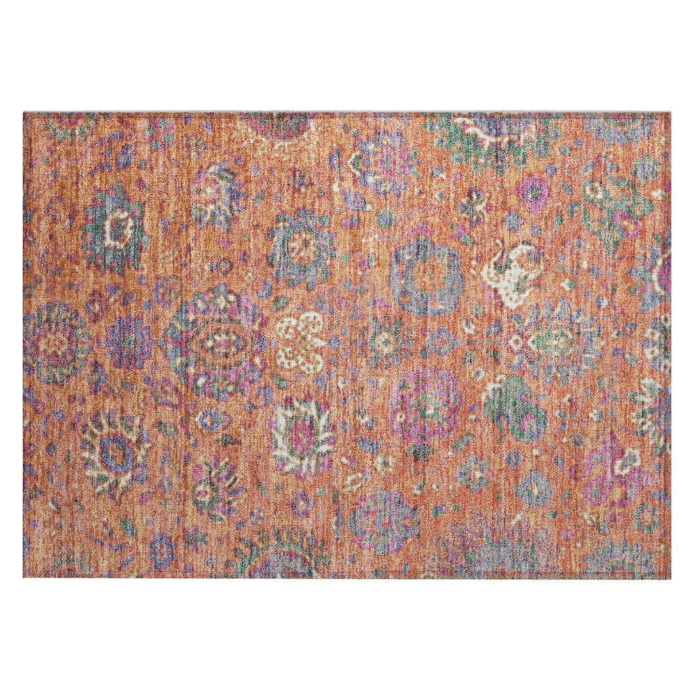 Machine Washable Indoor/Outdoor Chantille Orange 1'8" x 2'6" Rug. Picture 1