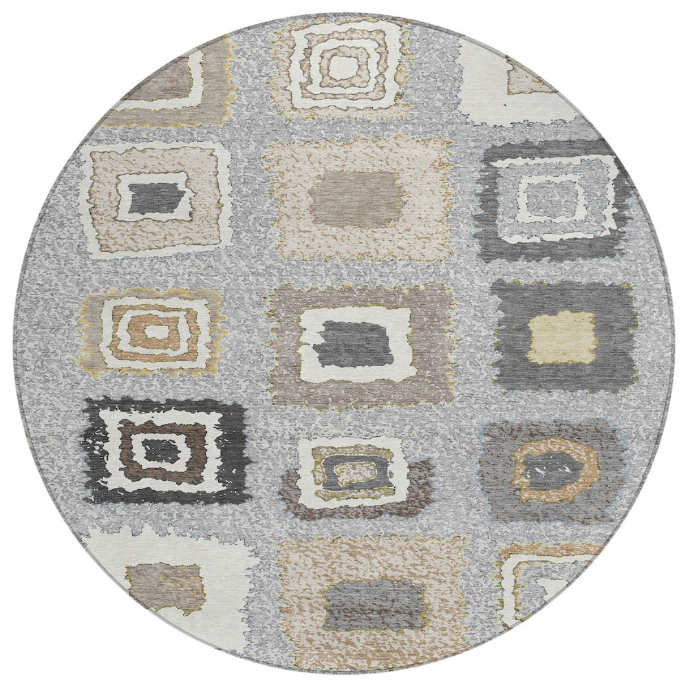 Machine Washable Indoor/Outdoor Chantille Gray 8' x 8' Round Rug. Picture 1