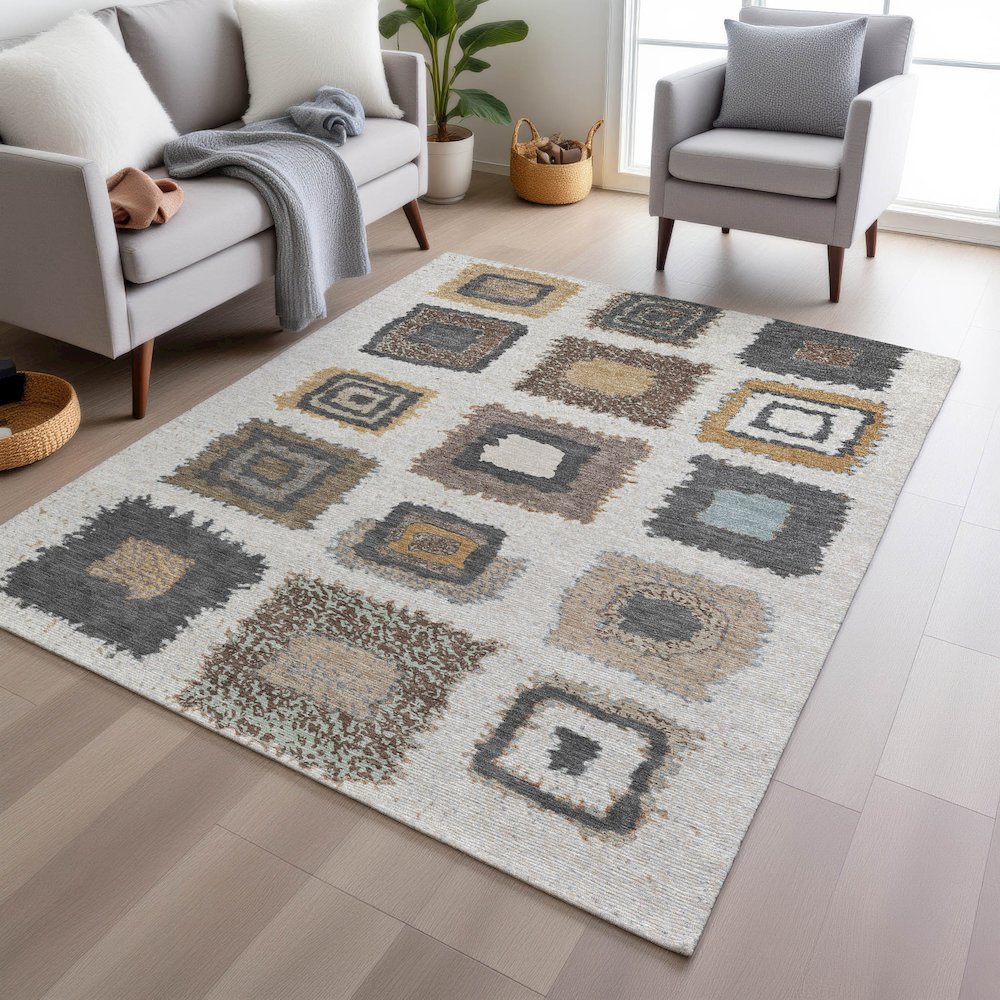 Machine Washable Indoor/Outdoor Chantille Ivory 2'6" x 3'10" Rug. Picture 5