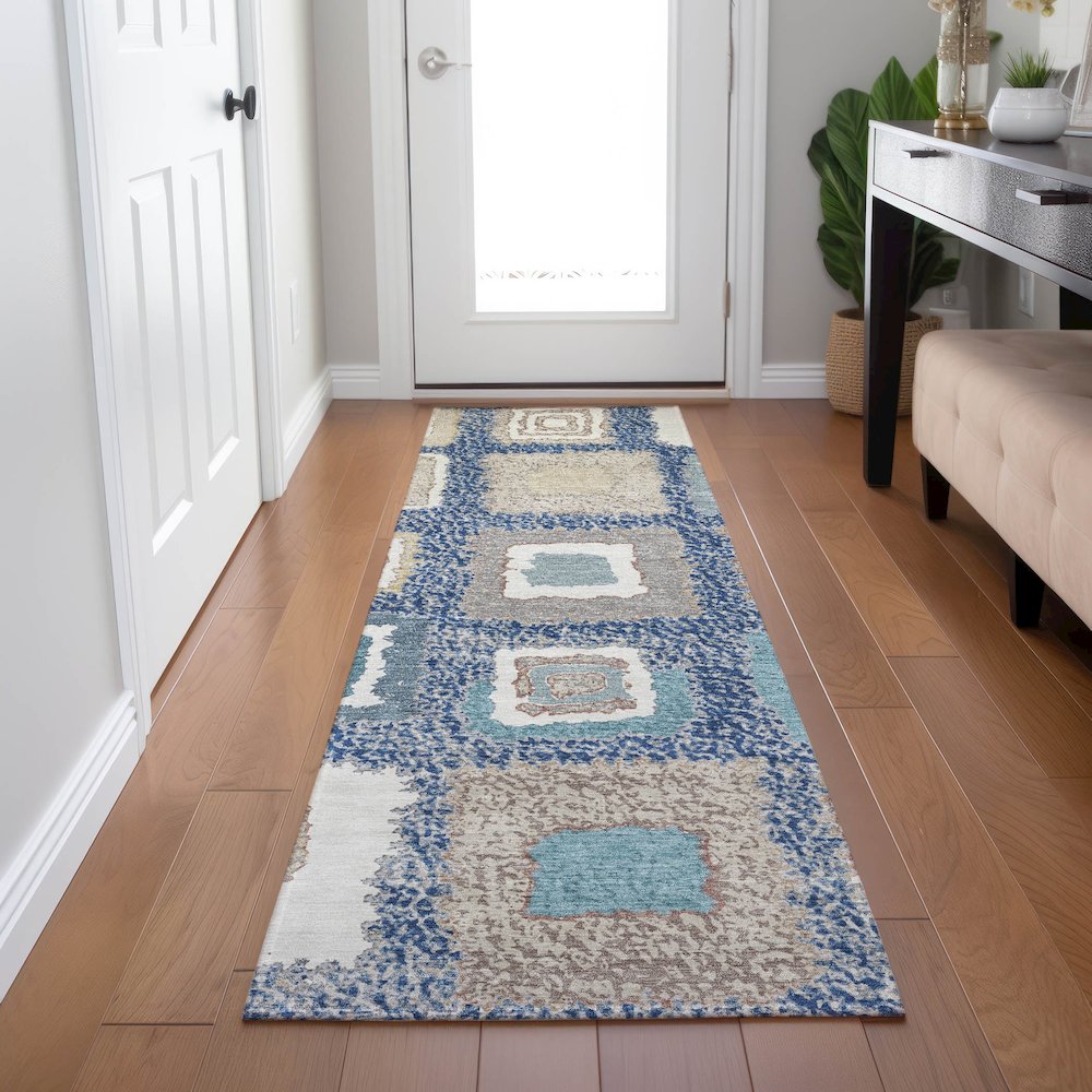 Machine Washable Indoor/Outdoor Chantille Navy 2'3" x 7'6" Runner Rug. Picture 5