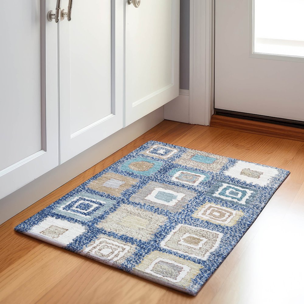 Machine Washable Indoor/Outdoor Chantille Navy 1'8" x 2'6" Rug. Picture 5