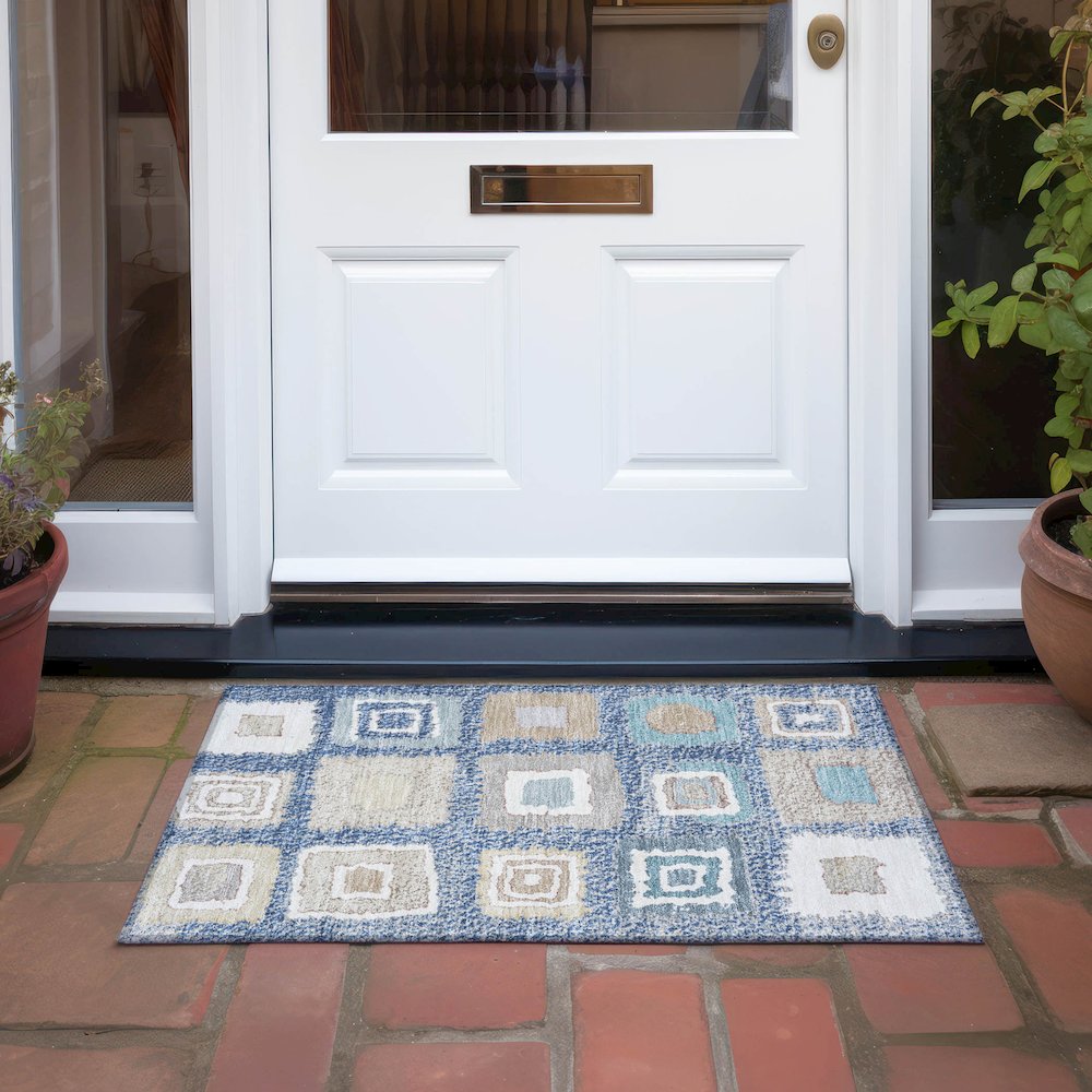 Machine Washable Indoor/Outdoor Chantille Navy 1'8" x 2'6" Rug. Picture 6