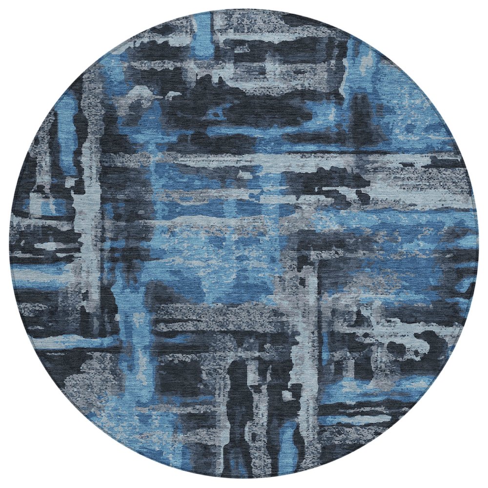 Machine Washable Indoor/Outdoor Chantille ACN2015 Black 8' x 8' Round Rug. Picture 1