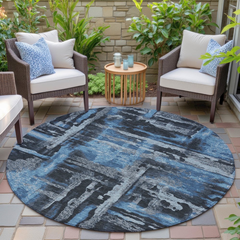 Machine Washable Indoor/Outdoor Chantille ACN2015 Black 8' x 8' Round Rug. Picture 6