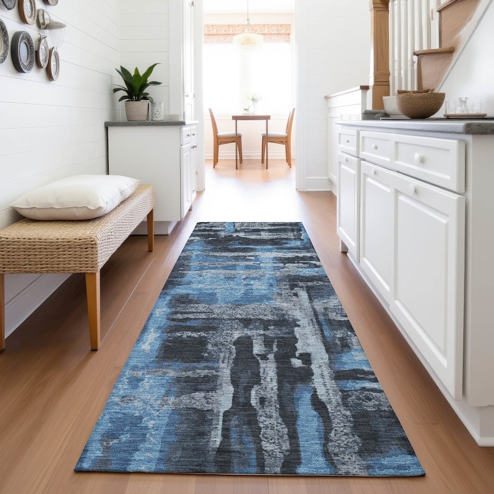 Machine Washable Indoor/Outdoor Chantille ACN2015 Black 2'3" x 7'6" Runner Rug. Picture 5