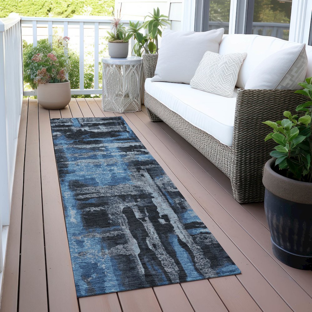 Machine Washable Indoor/Outdoor Chantille ACN2015 Black 2'3" x 7'6" Runner Rug. Picture 6