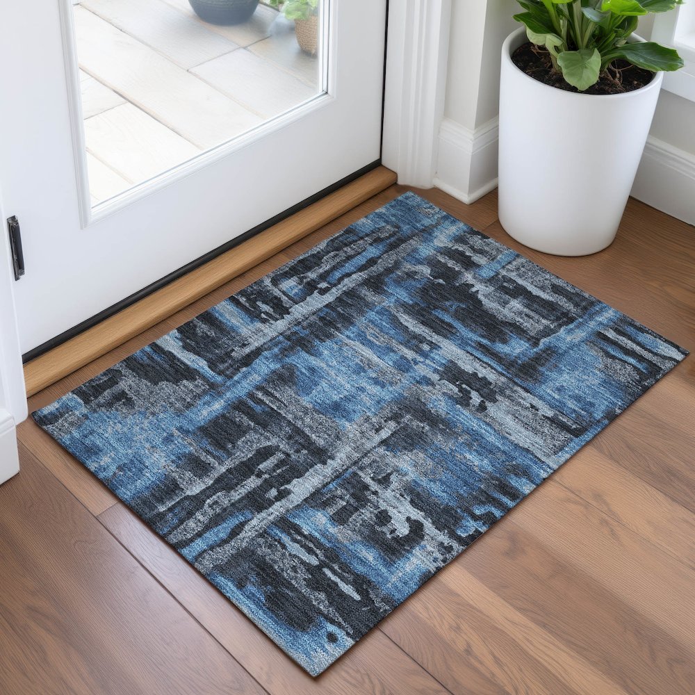 Machine Washable Indoor/Outdoor Chantille ACN2015 Black 1'8" x 2'6" Rug. Picture 5