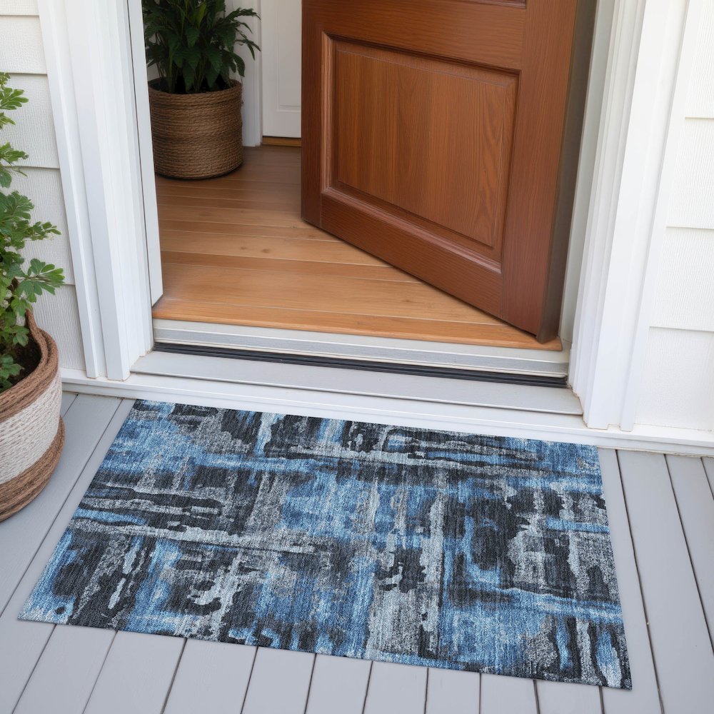 Machine Washable Indoor/Outdoor Chantille ACN2015 Black 1'8" x 2'6" Rug. Picture 6