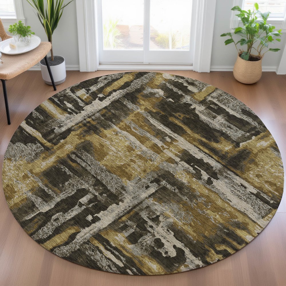 Machine Washable Indoor/Outdoor Chantille ACN2015 Coffee 8' x 8' Round Rug. Picture 5