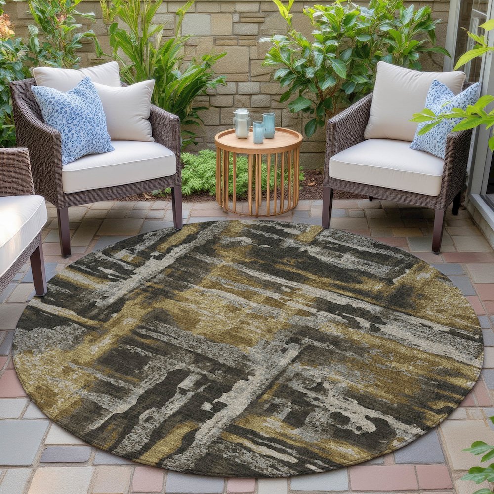 Machine Washable Indoor/Outdoor Chantille ACN2015 Coffee 8' x 8' Round Rug. Picture 6