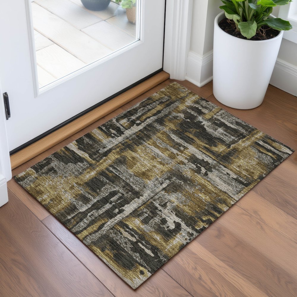 Machine Washable Indoor/Outdoor Chantille ACN2015 Coffee 1'8" x 2'6" Rug. Picture 5