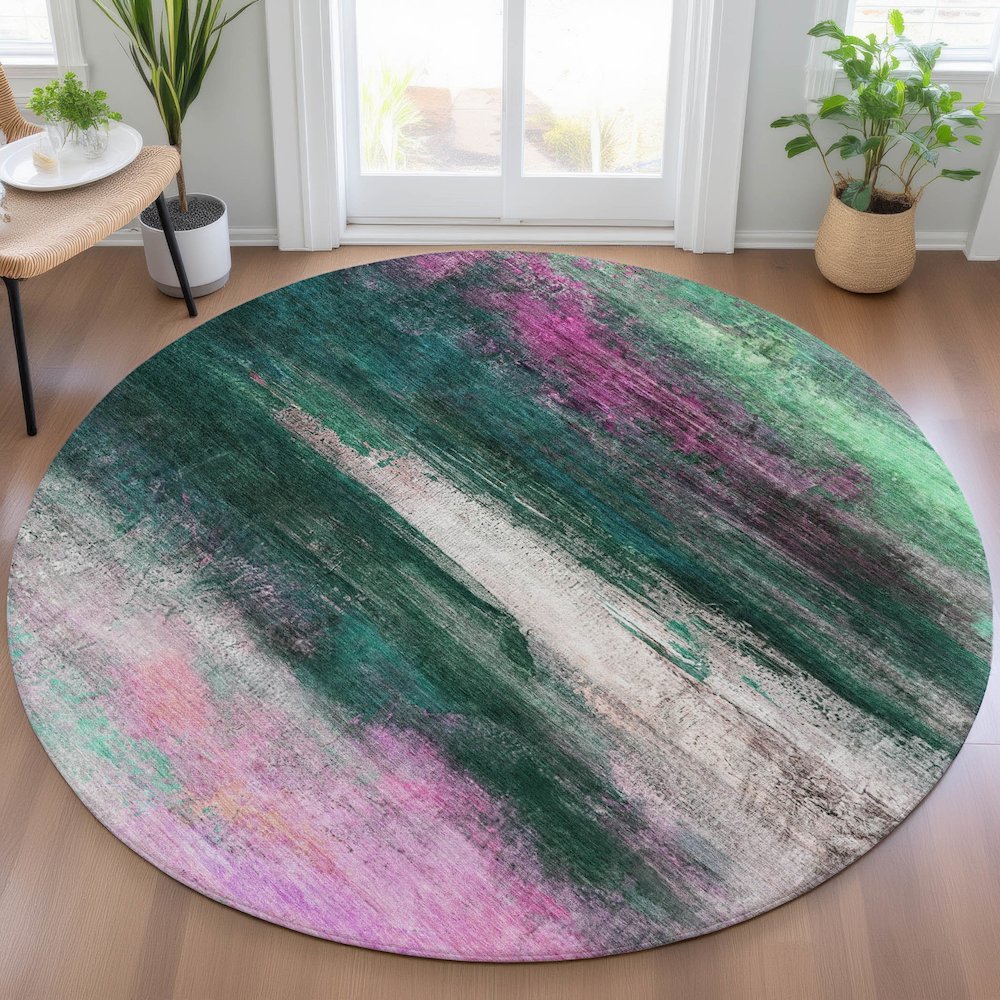 Machine Washable Indoor/Outdoor Chantille ACN2016 Green 8' x 8' Round Rug. Picture 5