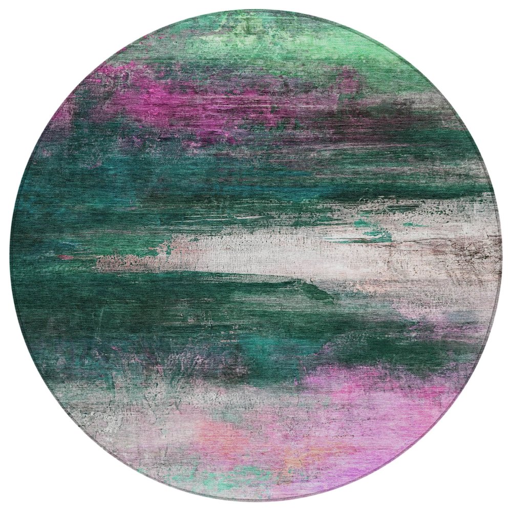 Machine Washable Indoor/Outdoor Chantille ACN2016 Green 8' x 8' Round Rug. Picture 1