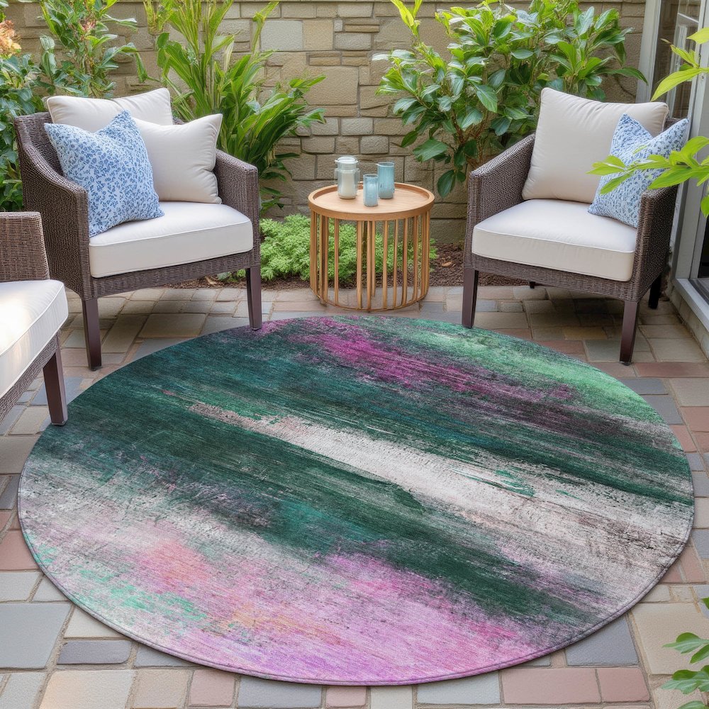 Machine Washable Indoor/Outdoor Chantille ACN2016 Green 8' x 8' Round Rug. Picture 6