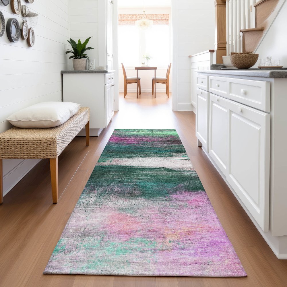 Machine Washable Indoor/Outdoor Chantille ACN2016 Green 2'3" x 7'6" Runner Rug. Picture 5