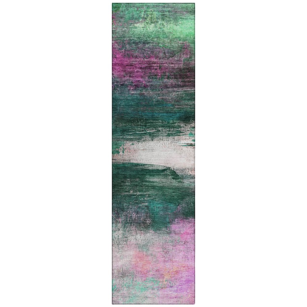 Machine Washable Indoor/Outdoor Chantille ACN2016 Green 2'3" x 7'6" Runner Rug. Picture 1