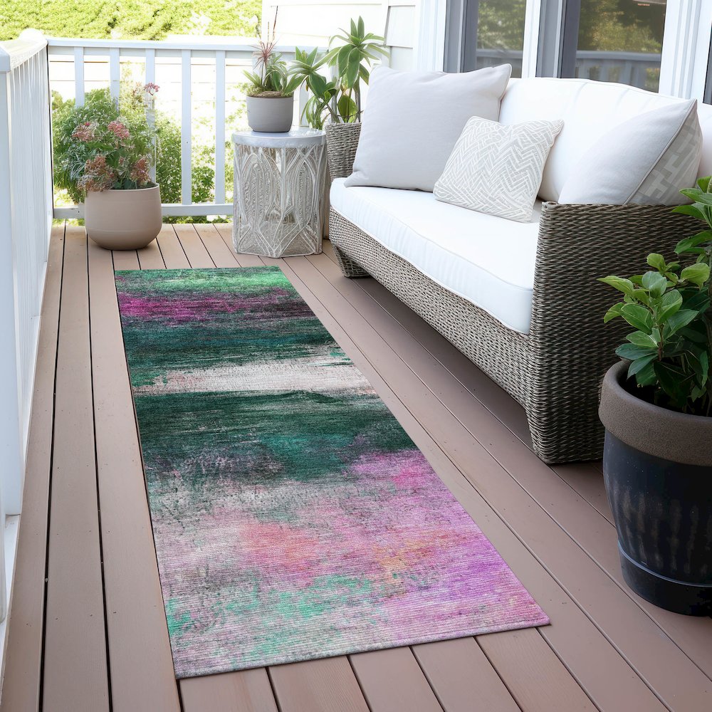 Machine Washable Indoor/Outdoor Chantille ACN2016 Green 2'3" x 7'6" Runner Rug. Picture 6
