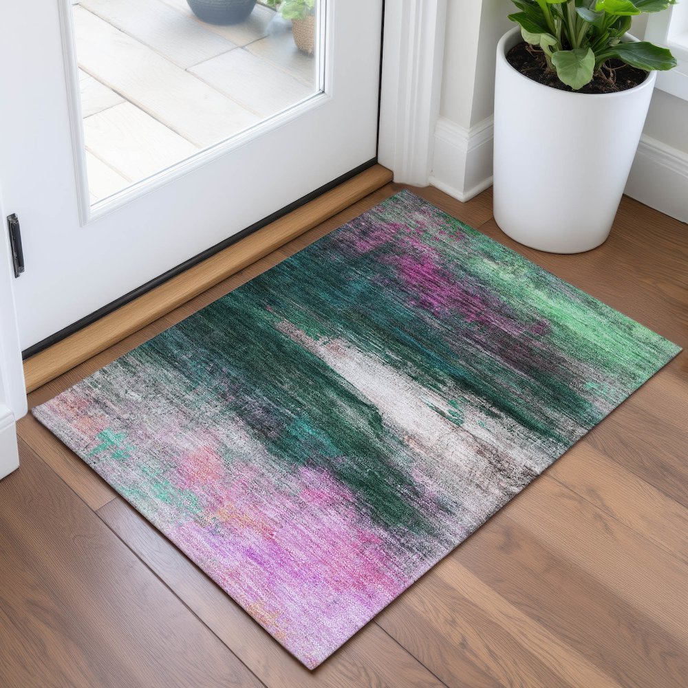 Machine Washable Indoor/Outdoor Chantille ACN2016 Green 1'8" x 2'6" Rug. Picture 5
