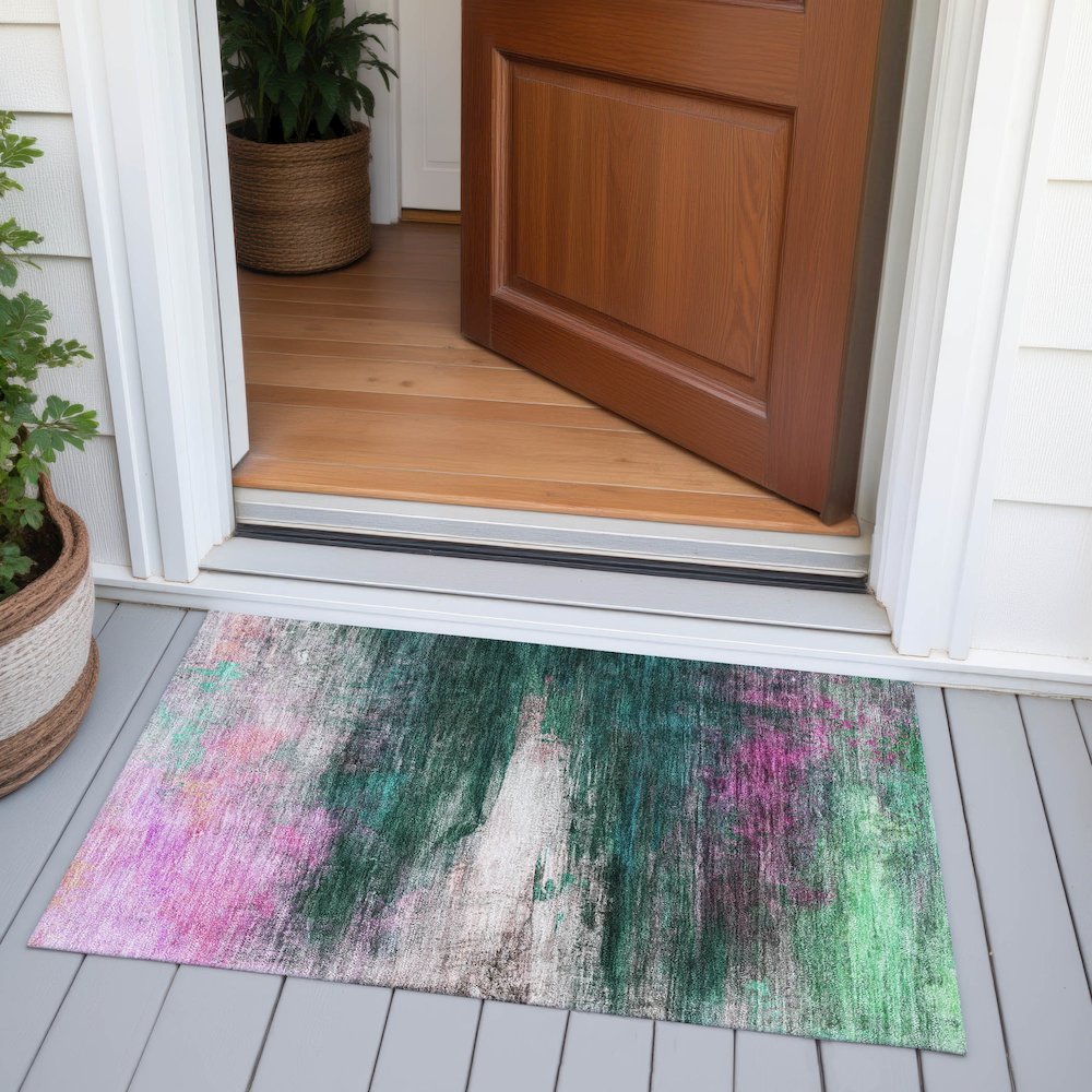 Machine Washable Indoor/Outdoor Chantille ACN2016 Green 1'8" x 2'6" Rug. Picture 6