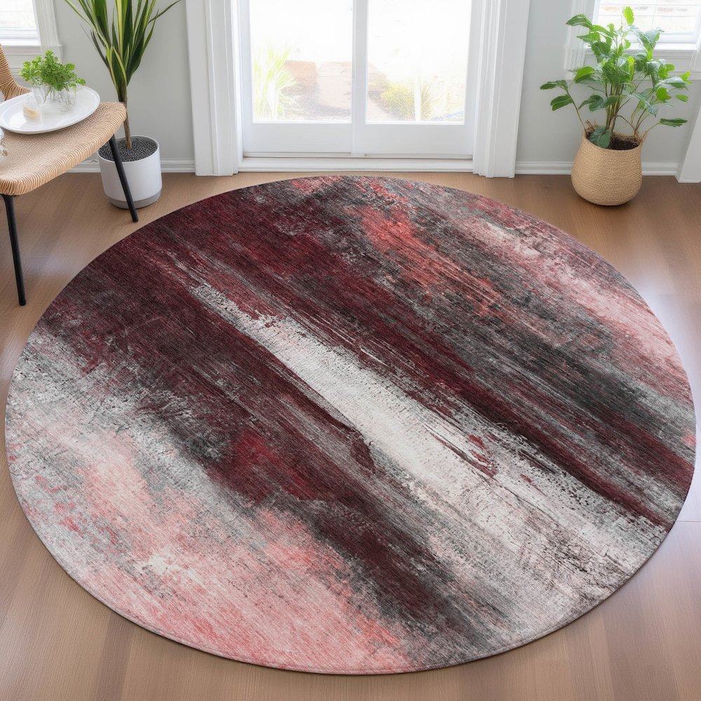 Machine Washable Indoor/Outdoor Chantille ACN2016 Merlot 8' x 8' Round Rug. Picture 5