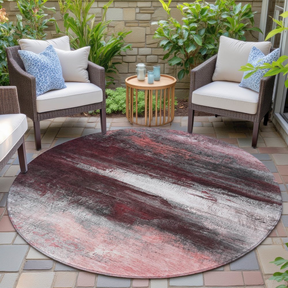 Machine Washable Indoor/Outdoor Chantille ACN2016 Merlot 8' x 8' Round Rug. Picture 6