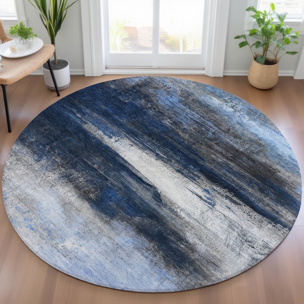 Machine Washable Indoor/Outdoor Chantille ACN2016 Navy 8' x 8' Round Rug. Picture 5