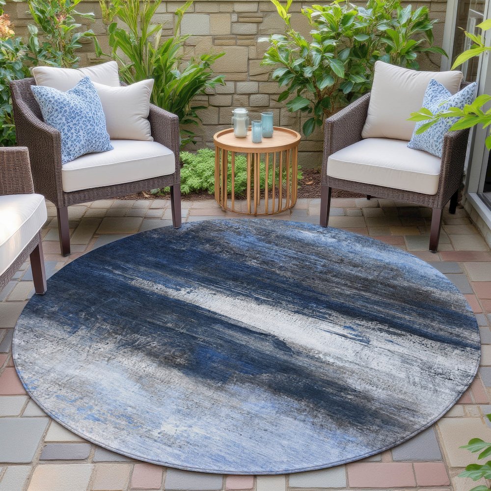 Machine Washable Indoor/Outdoor Chantille ACN2016 Navy 8' x 8' Round Rug. Picture 6