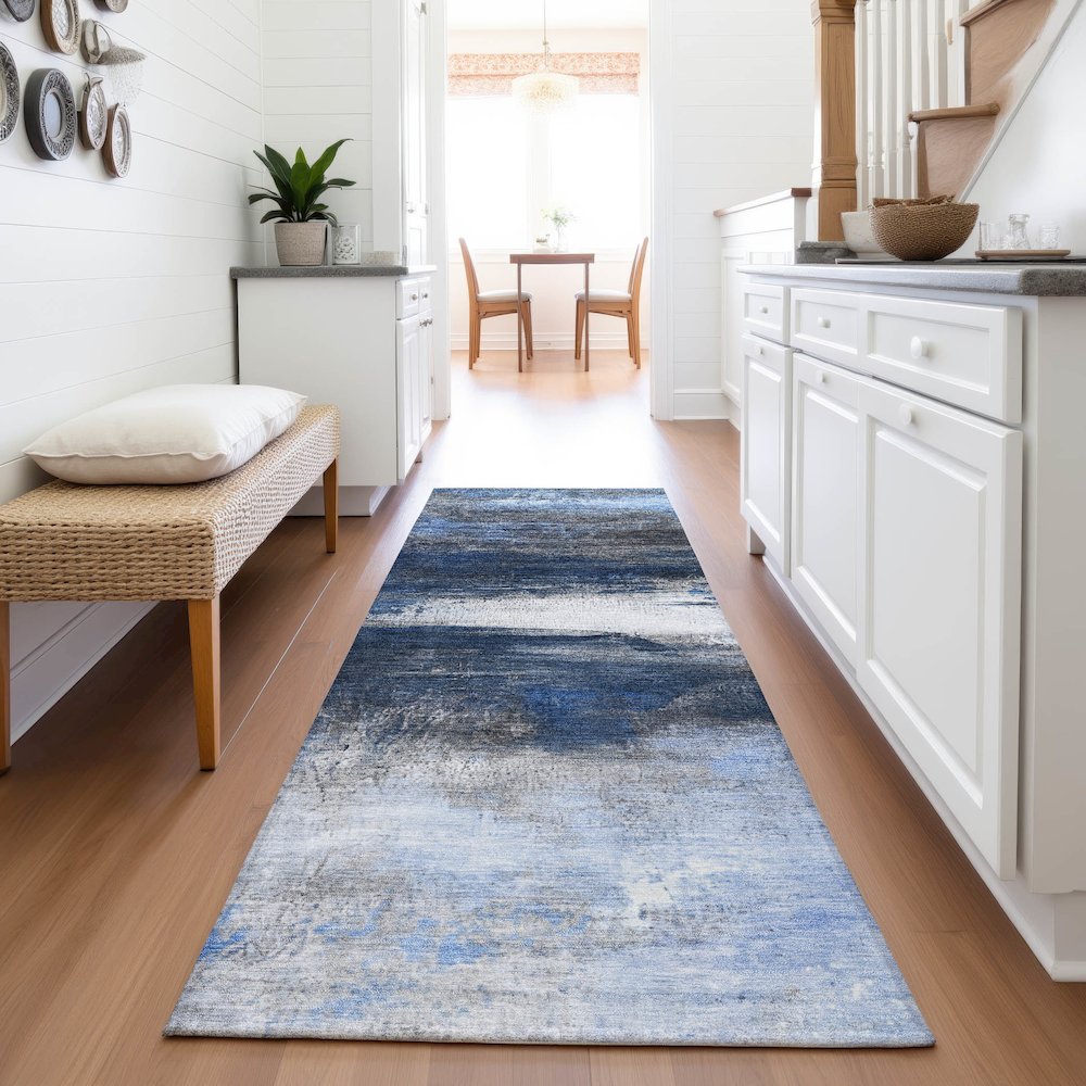 Machine Washable Indoor/Outdoor Chantille ACN2016 Navy 2'3" x 7'6" Runner Rug. Picture 5