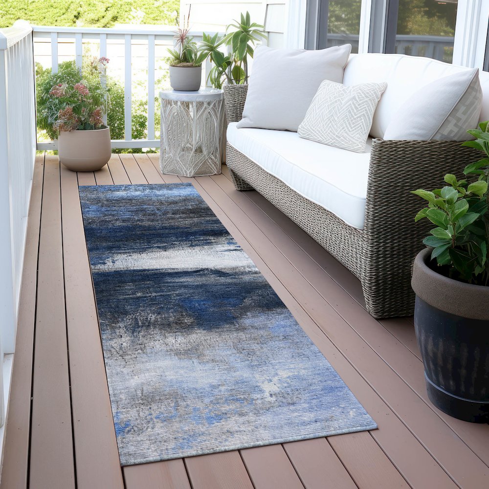 Machine Washable Indoor/Outdoor Chantille ACN2016 Navy 2'3" x 7'6" Runner Rug. Picture 6