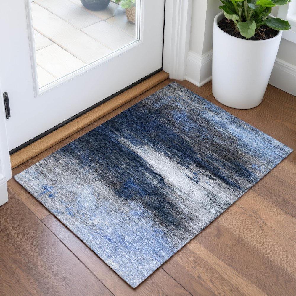 Machine Washable Indoor/Outdoor Chantille ACN2016 Navy 1'8" x 2'6" Rug. Picture 5
