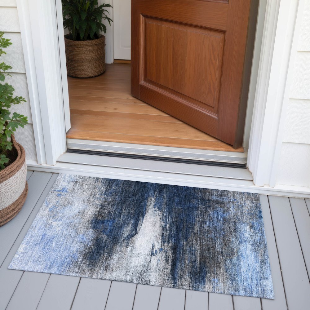 Machine Washable Indoor/Outdoor Chantille ACN2016 Navy 1'8" x 2'6" Rug. Picture 6
