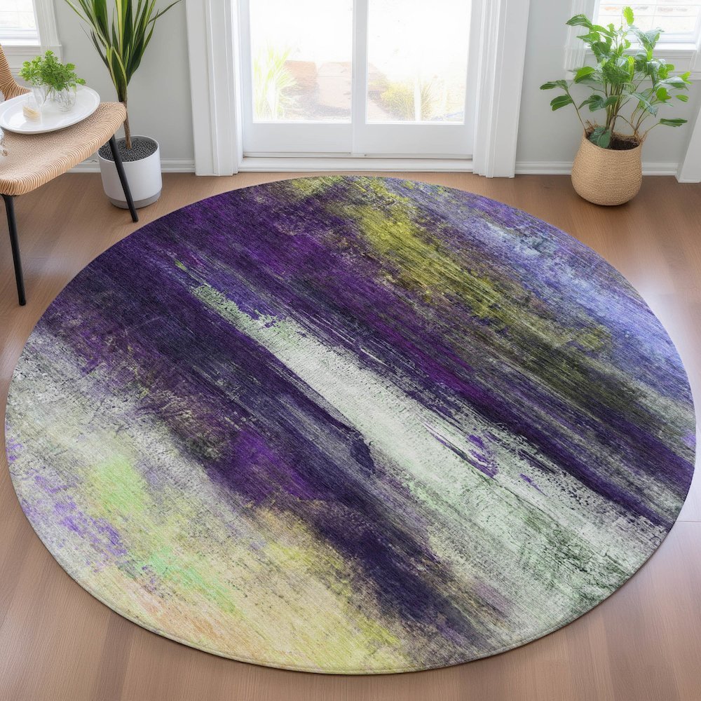 Machine Washable Indoor/Outdoor Chantille ACN2016 Purple 8' x 8' Round Rug. Picture 5