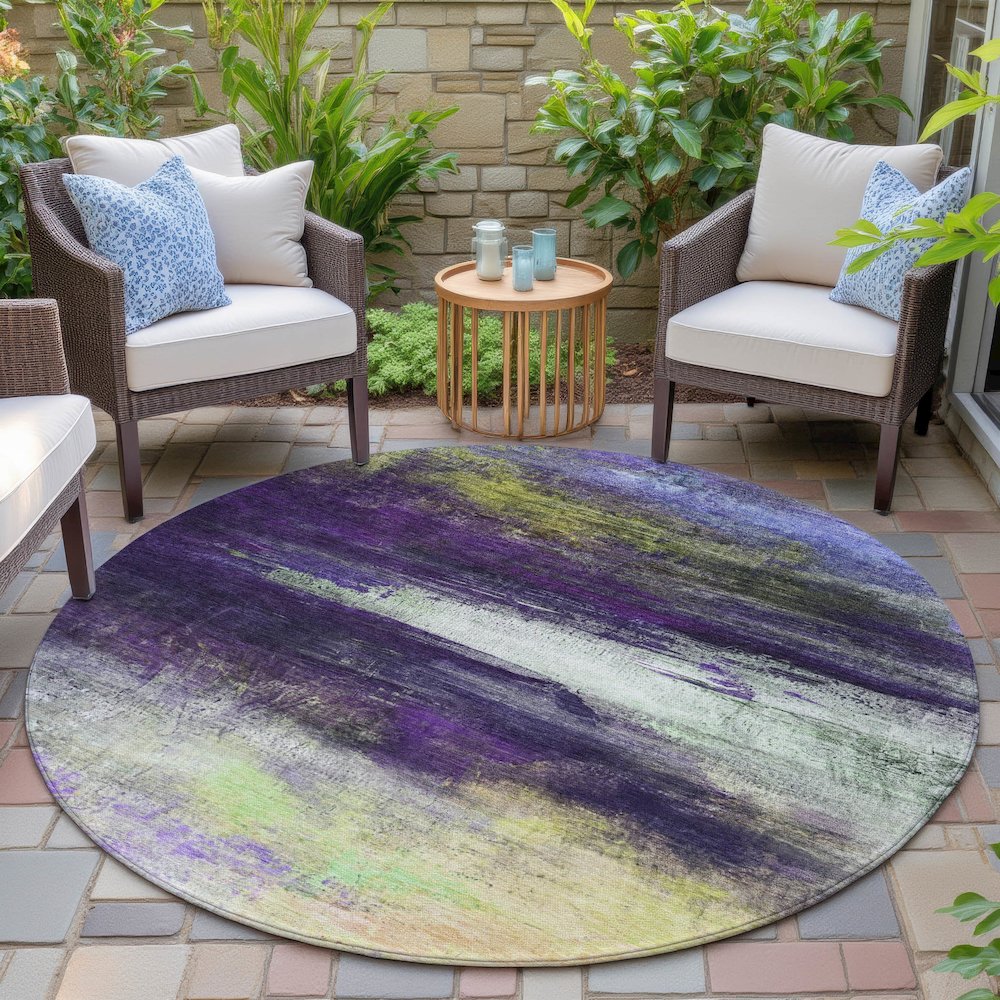 Machine Washable Indoor/Outdoor Chantille ACN2016 Purple 8' x 8' Round Rug. Picture 6