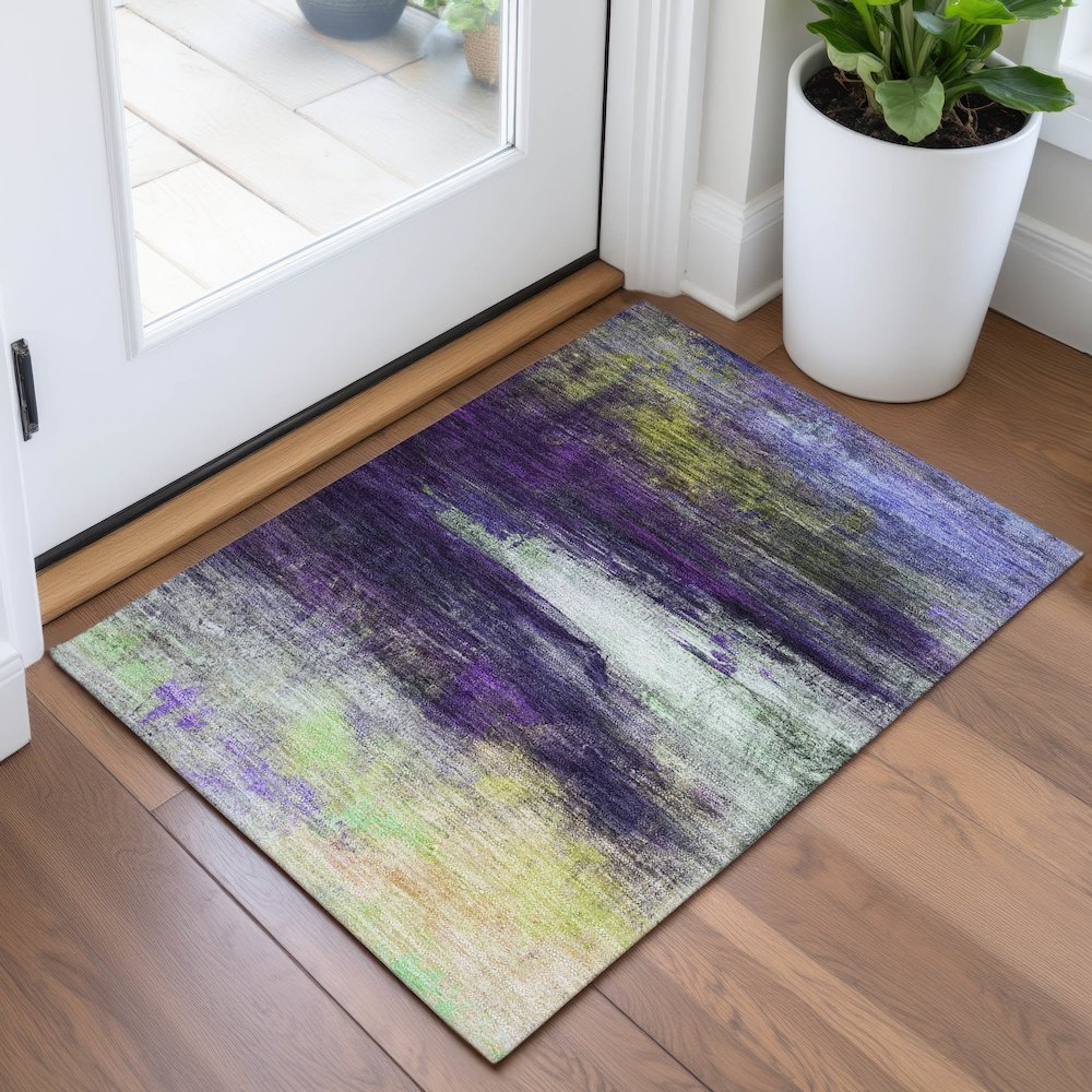 Machine Washable Indoor/Outdoor Chantille ACN2016 Purple 1'8" x 2'6" Rug. Picture 5