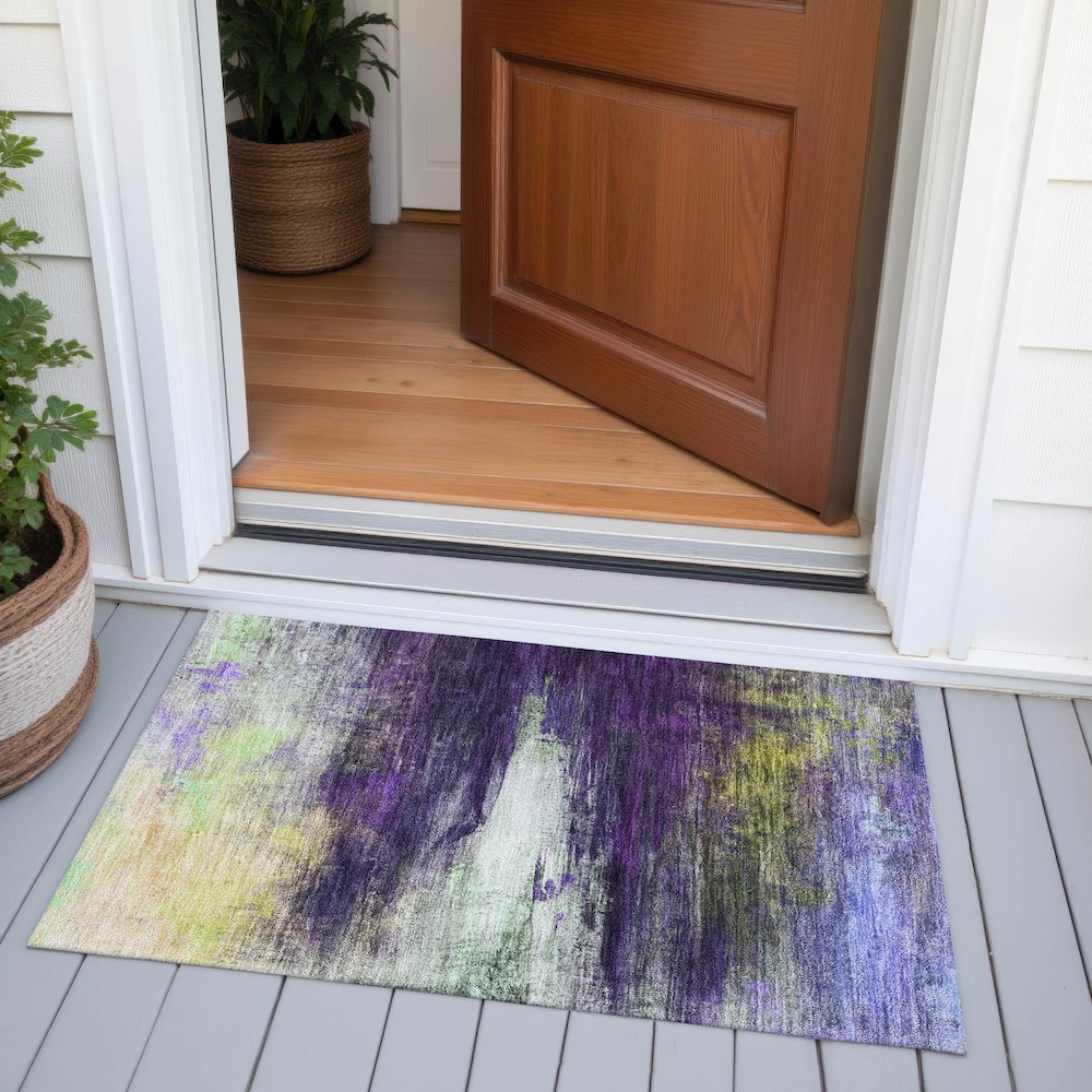 Machine Washable Indoor/Outdoor Chantille ACN2016 Purple 1'8" x 2'6" Rug. Picture 6