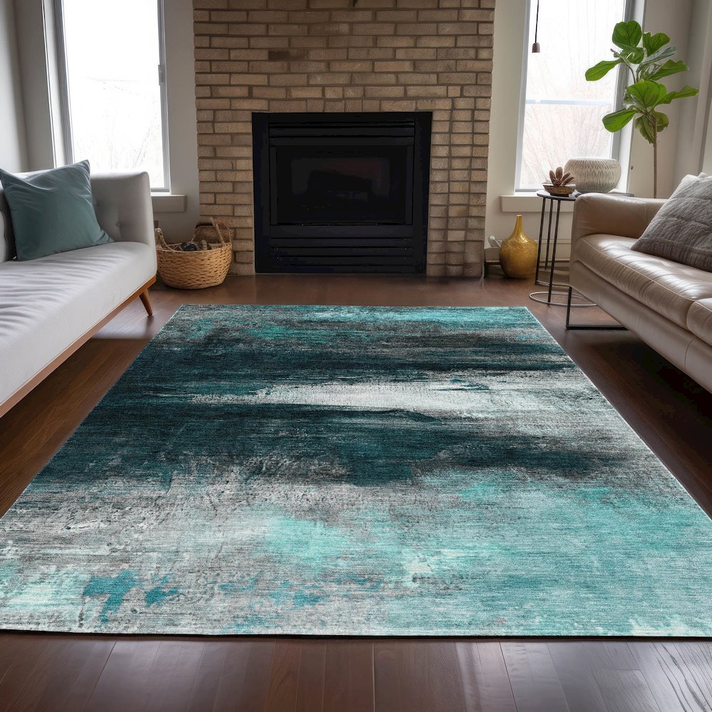 Machine Washable Indoor/Outdoor Chantille ACN2016 Teal 2'6" x 3'10" Rug. Picture 6