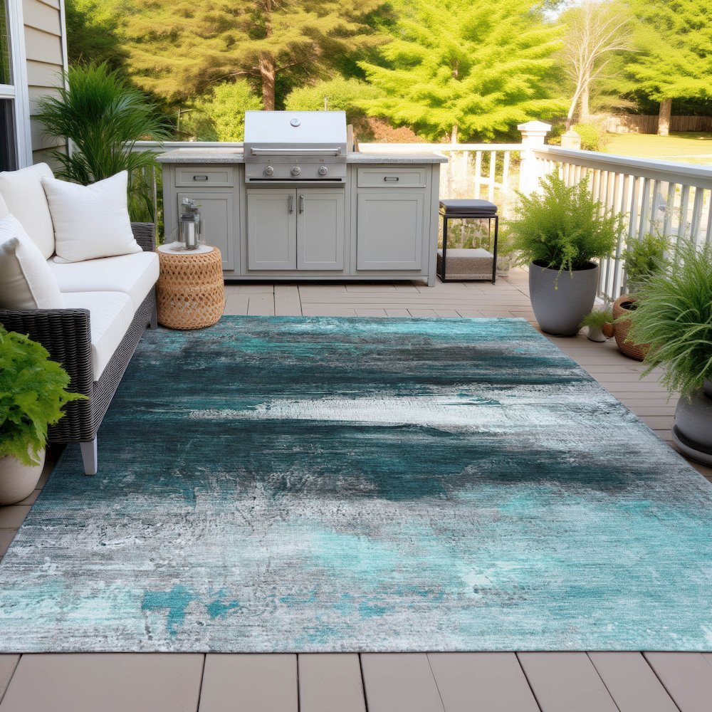 Machine Washable Indoor/Outdoor Chantille ACN2016 Teal 2'6" x 3'10" Rug. Picture 7