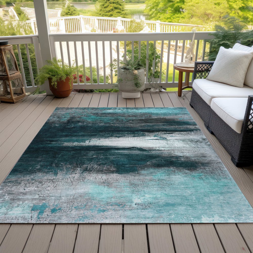 Machine Washable Indoor/Outdoor Chantille ACN2016 Teal 2'6" x 3'10" Rug. Picture 8