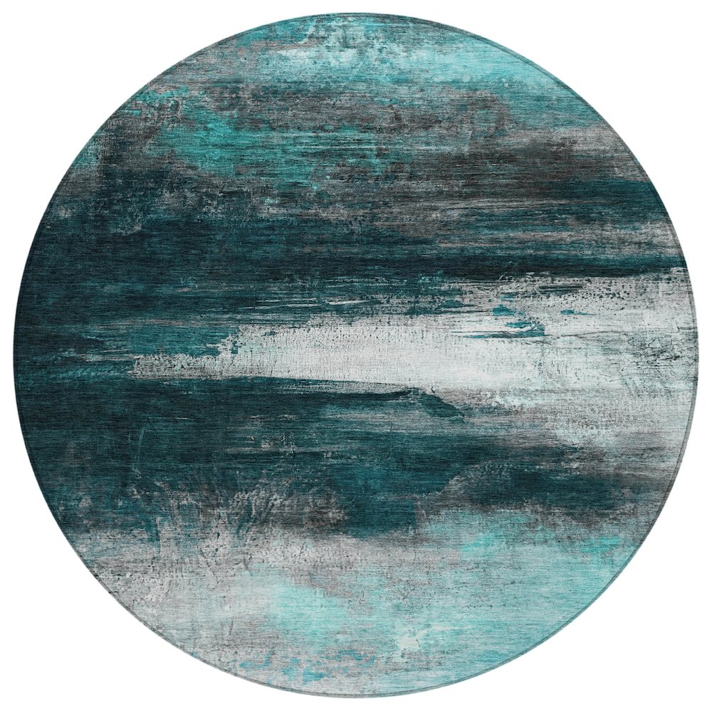 Machine Washable Indoor/Outdoor Chantille ACN2016 Teal 8' x 8' Round Rug. Picture 1