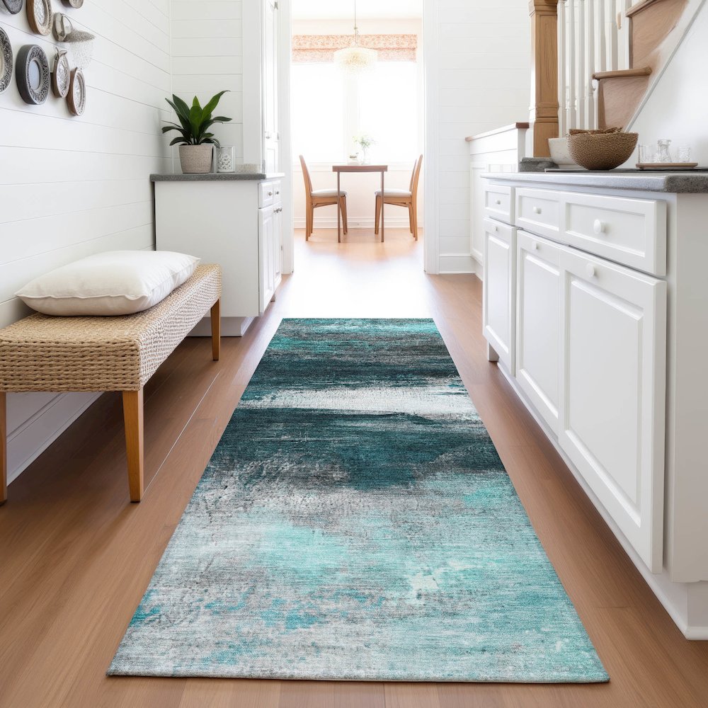 Machine Washable Indoor/Outdoor Chantille ACN2016 Teal 2'3" x 7'6" Runner Rug. Picture 5