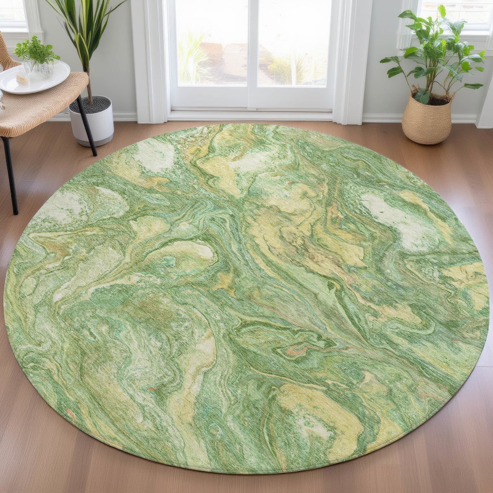 Machine Washable Indoor/Outdoor Chantille ACN2017 Green 8' x 8' Round Rug. Picture 5