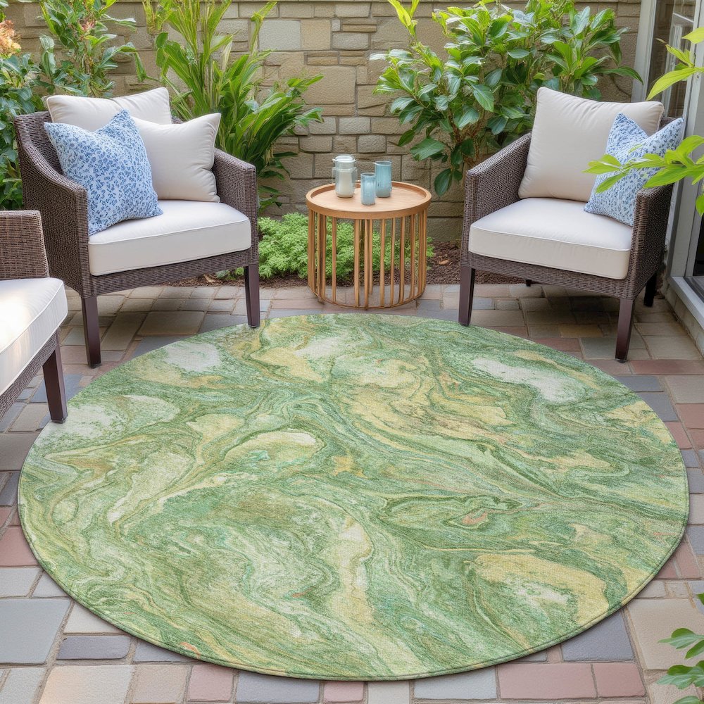 Machine Washable Indoor/Outdoor Chantille ACN2017 Green 8' x 8' Round Rug. Picture 6