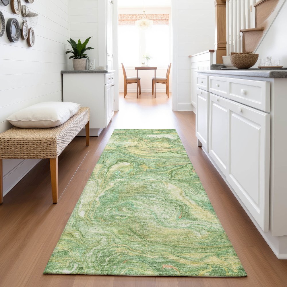 Machine Washable Indoor/Outdoor Chantille ACN2017 Green 2'3" x 7'6" Runner Rug. Picture 5